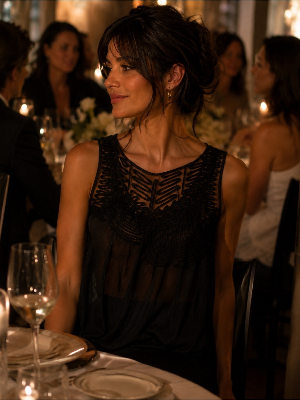 crosby. Black Mesh panel baroque Embroidered Sleeveless Top